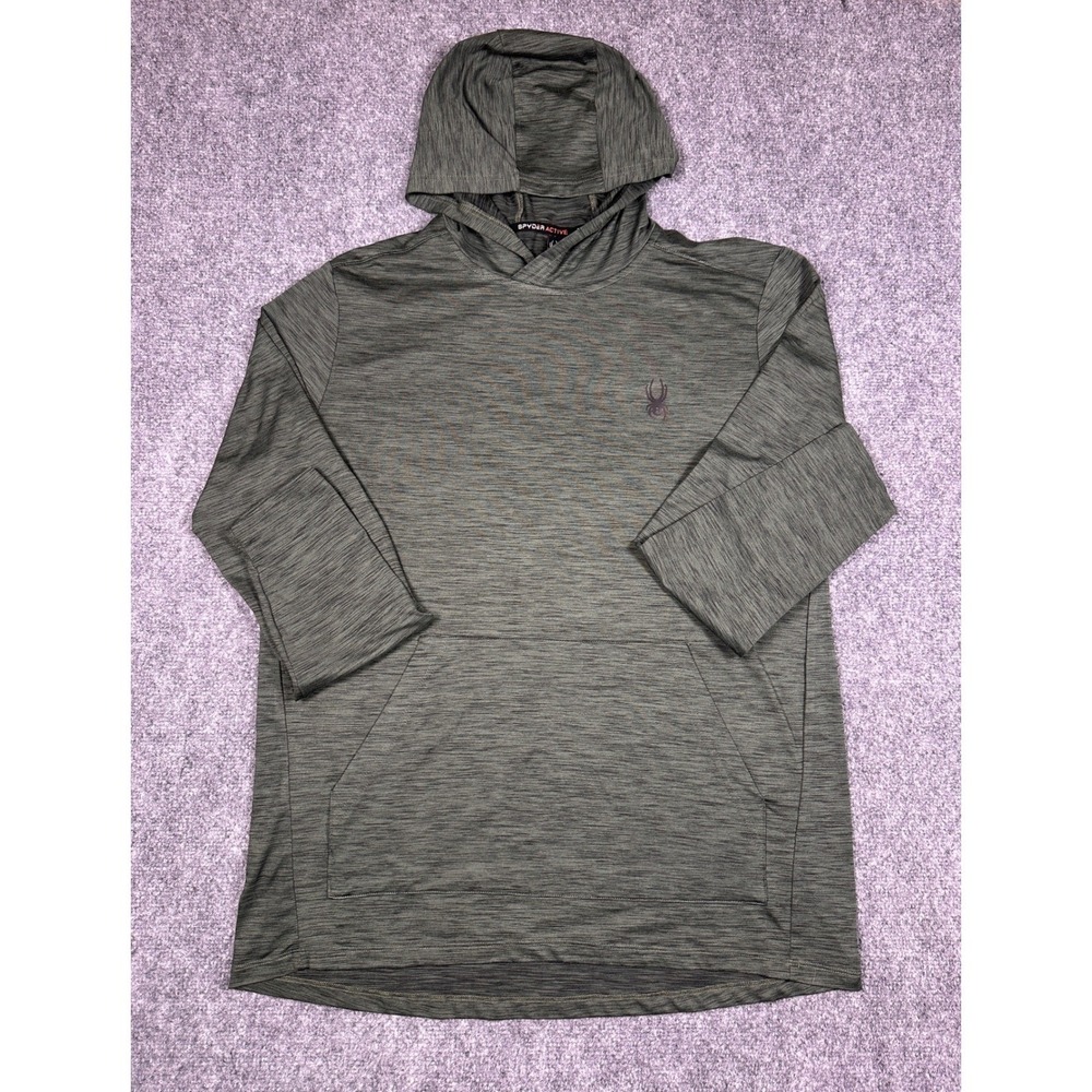 Spyder‎ Hoodie Mens large Active Gray Heathered Pullover Long Sleeve Pocket Top